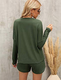 Women's Long Sleeve Loungewear Crewneck Pullover Tops Long Pants Sweatsuits Tracksuits with Pockets Army Green