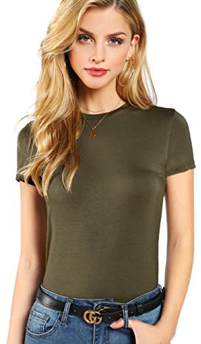 Women's Basic Plain Round Neck Short Sleeve Stretchy T-Shirts
