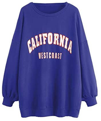 Women's Oversized Crewneck Letter Print Graphic Pullover Dress Sweatshirt
