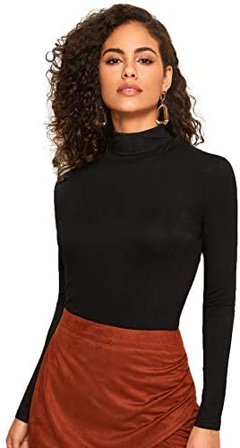 Women's Long Sleeve Stand Collar Slim Fit Pullover Tee Top T-Shirt T-Shirt