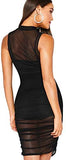 Women's Sleeveless Mesh Sheer Bodycon Overlay Club Party Ruched Tank Dress