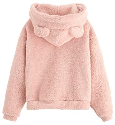 Women's Casual Cute Teddy Bear Long Sleeve Fleece Pullover Hoodie Top
