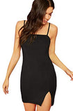 Women's Basic Solid Cami Dress Sleeveless Strap Bodycon Split Mini Party Club Dress