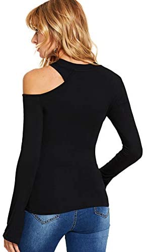 Women's Sexy One Shoulder Long Sleeve Slim Fit Cut Out Tee T-Shirts