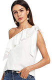 Women's Casual Sleeveless Tie Knot One Shoulder Ruffle Blouse Top