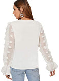 Women's Casaul Mesh Long Sleeve Round Neck Solid Blouse Top Tee