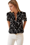 Blouses for Women Fashion, Casual Long Sleeve Button Down Shirts Tops Black Geometric Print (Upto 3XL))