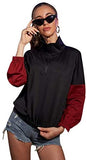 Women's Zip Front High Neck Tape Striped Detail Crop Sweatshirt