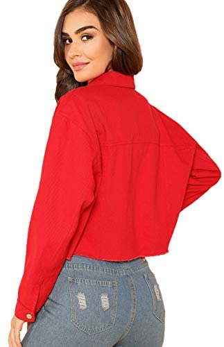 Women's Basic Long Sleeve Button Down Ripped Denim Jacket Outerwear