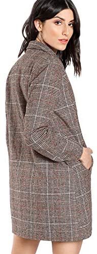 Women's Lapel Collar Coat Long Sleeve Plaid Blazer Outerwear