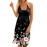 Women Summer Sleeveless Casual Printing Sundress Elegant Party Swing Short Dress Long Formal Dresses Sleeves (Black, XL)
