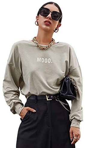 Women's Casual Letter Graphic Round Neck Long Sleeve Drop Shoulder Pullover Sweatshirt