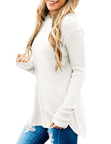 Women's Long Sleeve Oversized Crew Neck Solid Color Knit Pullover Sweater Tops Mocha