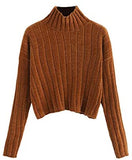 Women's High Neck Drop Shoulder Raw Hem Crop Sweater Pullovers
