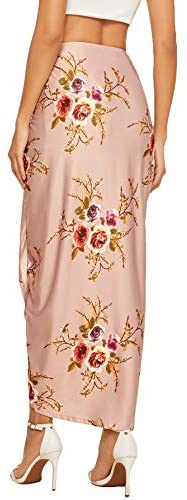 Women's Floral Slit Wrap Asymmetrical Elastic High Waist Maxi Draped Skirt