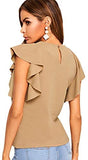 Women's Stretchy Flutter Sleeve Slim Solid Elegant Blouse Top