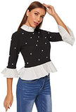 Women's Cute Long Sleeve Ruffle Hem Sweatshirt Contrast Collar Top