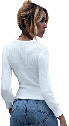 Women's Long Sleeve V Neck Wrap Front Tied Surplice Sweater Tops White One Size
