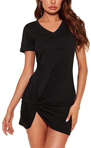 Women's Leopard Dress V Neck Short Sleeve Twist Front Asymmetrical Mini Short Dr