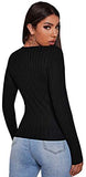 Women's Casual Square Neck Ribbed Knit Long Sleeve Fitted T Shirts Tee Tops