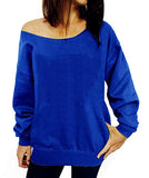 Women Off Shoulder Sweatshirt Slouchy Shirt Long Sleeve Pullover Tops Blue