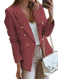 Blazer Jackets for Women Tweed Double Breasted Elegant Lightweight Cardigan Outwear Gray S