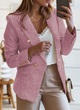 Blazer Jackets for Women Tweed Double Breasted Elegant Lightweight Cardigan Outwear Gray S