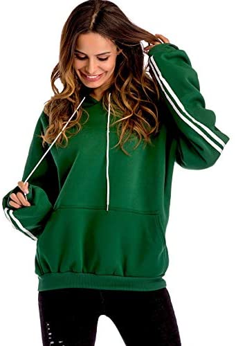 Women's Casual Loose Pocket Front Long Sleeve Tunic Hooded Pullover Sweatshirt
