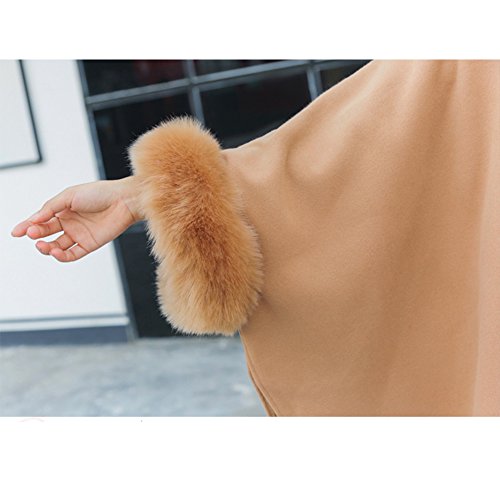 Womens Winter Batwing Long Sleeve Poncho Jacket Elegant Faux Fur Collar Cloak Coat(order 1 size bigger than your Normal Size)