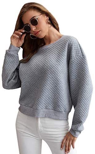Women's Waffle Knit Mock Neck Long Sleeve Casual Sweatshirt