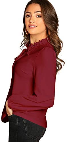 Women's Long Sleeve Front Bow Tie Ruffle Collar Elegant Blouse Shirt Tops