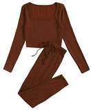 Women's Causal 2 Piece Outfits Jumpsuit Long Sleeve Square Neck Tops Pants Set Tracksuit