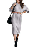 Women's Casual Sweater Midi Dress Long Sleeve Backless Loose Ribbed  Knit Sweater Dress for Women