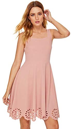 Women's A Line Swing Sleeveless Scalloped Flare Cocktail Party Dress
