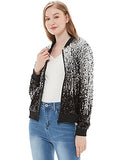 Womens Sequin Long Sleeve Front Zip Jacket with Ribbed Cuffs, Gold, Small