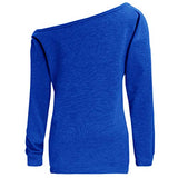 Women Off Shoulder Sweatshirt Slouchy Shirt Long Sleeve Pullover Tops Blue