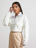 Women's Casual Quarter Zip Lapel Long Sleeve Crop Sweatshirt Pullover