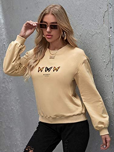 Women's Casual Butterfly Graphic Print Long Sleeve Crew Neck Sweatshirt Pullover