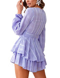 Women's Jumpsuit Floral Print V Neck Baggy Sleeve Waist Tie Double Layer Ruffle Hem Short Mini Dress Romper