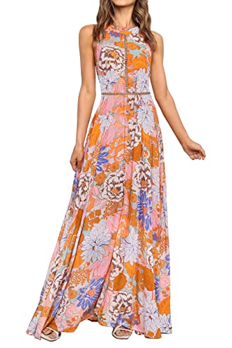 Women's 2023 Halter Neck Floral Print Backless Split Beach Party Maxi Dress