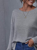Women's Casual Ribbed Knit Tops Long Sleeve Tie Knot Back Loose T Shirts Tee