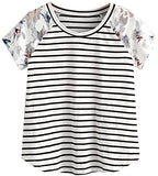Women's Floral Print Short Sleeve Tops Striped Casual Blouses T Shirt Black