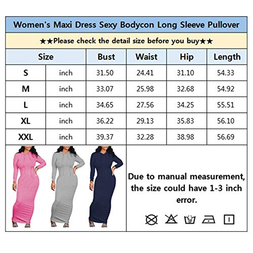 Women's Maxi Dress Sexy Bodycon Long Sleeve Pullover Hoodie Casual Slim Sweatshi
