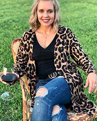Women's Leopard Print Open Front Cardigan Shirt with Pockets Long Sleeve Lightweight Coat(Leopard01,M)
