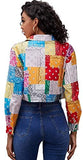 Women's Colorblock Long Sleeve Printed Coat Button Crop Jacket with Pockets