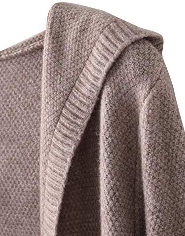Women's Drawstring Waist Knit Hooded Cardigan Sweaters Long Sleeve with Pocket