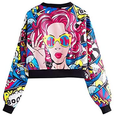Women's Fashion Long Sleeve Comic Print Crop Bomber Zipper Jacket