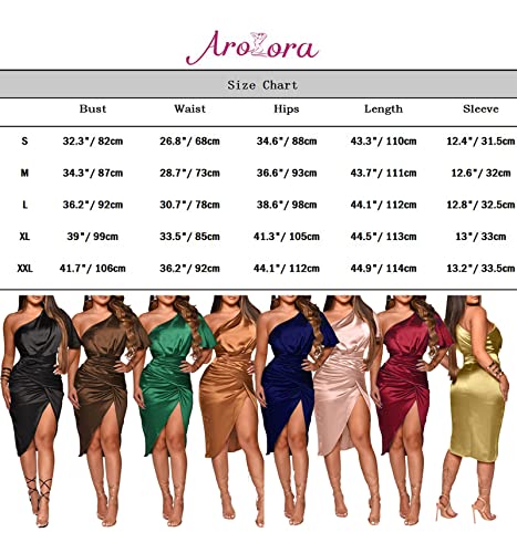 Womens Sexy One Shoulder Ruched Asymmetrical Party Evening Satin Bodycon Mini Dress X-Large Rust Brown