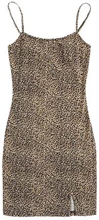 Women's Basic Solid Cami Dress Sleeveless Strap Bodycon Split Mini Party Club Dress