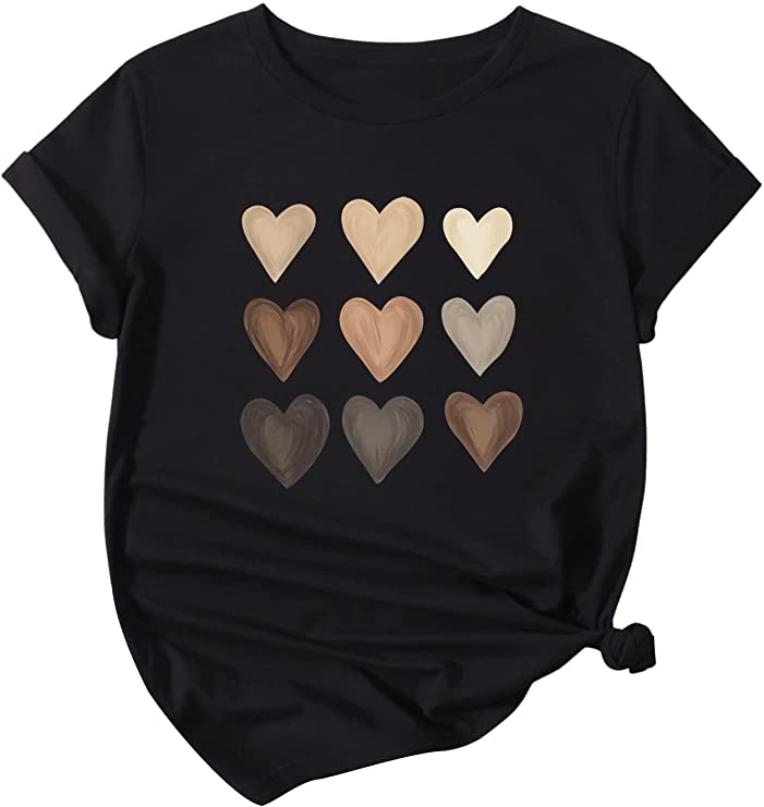 Women's Heart Printed T Shirt Graphic Tees Short Sleeve Tee Shirts